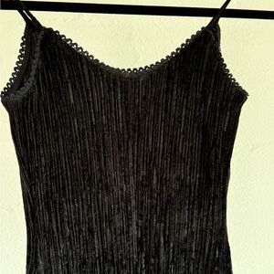 Elegant Black Velvet Women's Dress with Fringe Bottom